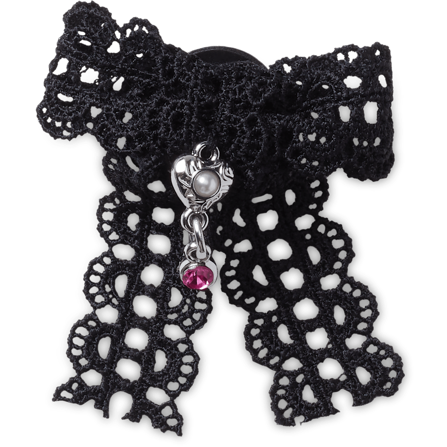 Black Lace Bow Silver Heart - US 9761