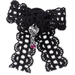 Black Lace Bow Silver Heart - US 9761