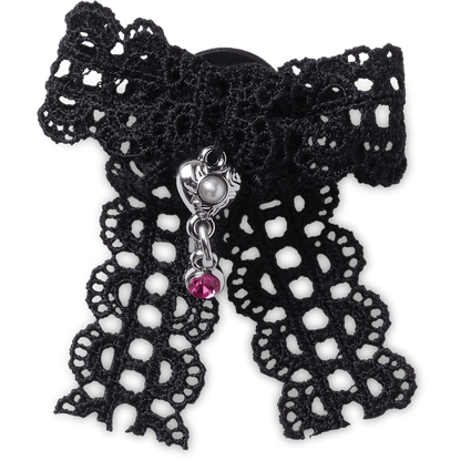 Black Lace Bow Silver Heart - US 9761
