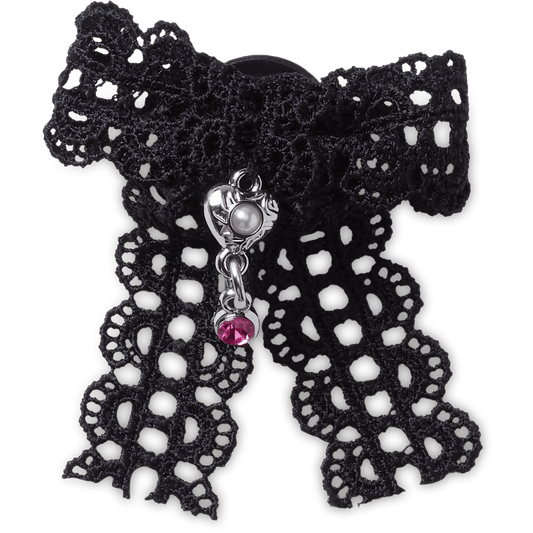 Black Lace Bow Silver Heart - US 9761