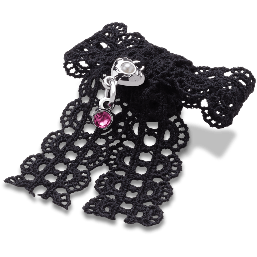 Black Lace Bow Silver Heart - US 9761