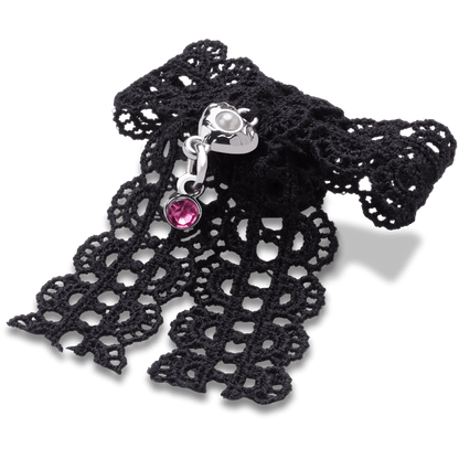Black Lace Bow Silver Heart - US 9761